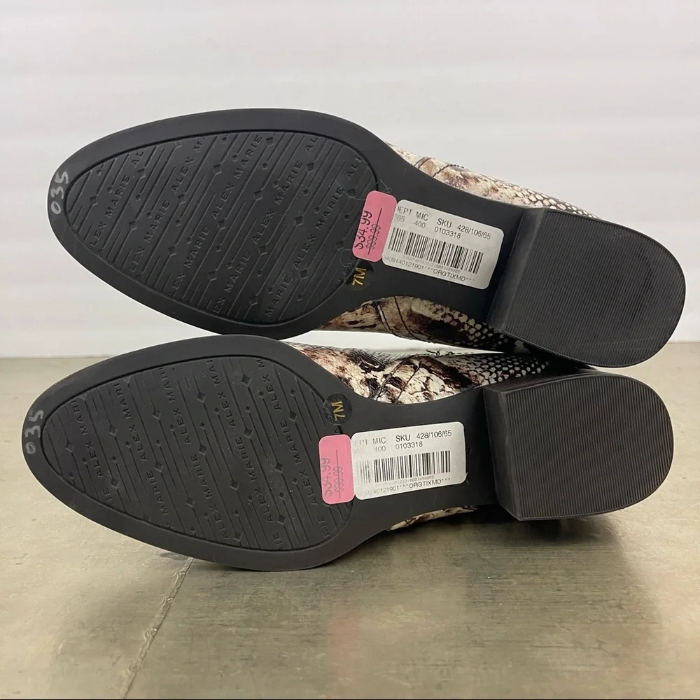 Alex Marie Gloriane Snake Print Chelsea Gore Block Heel Booties